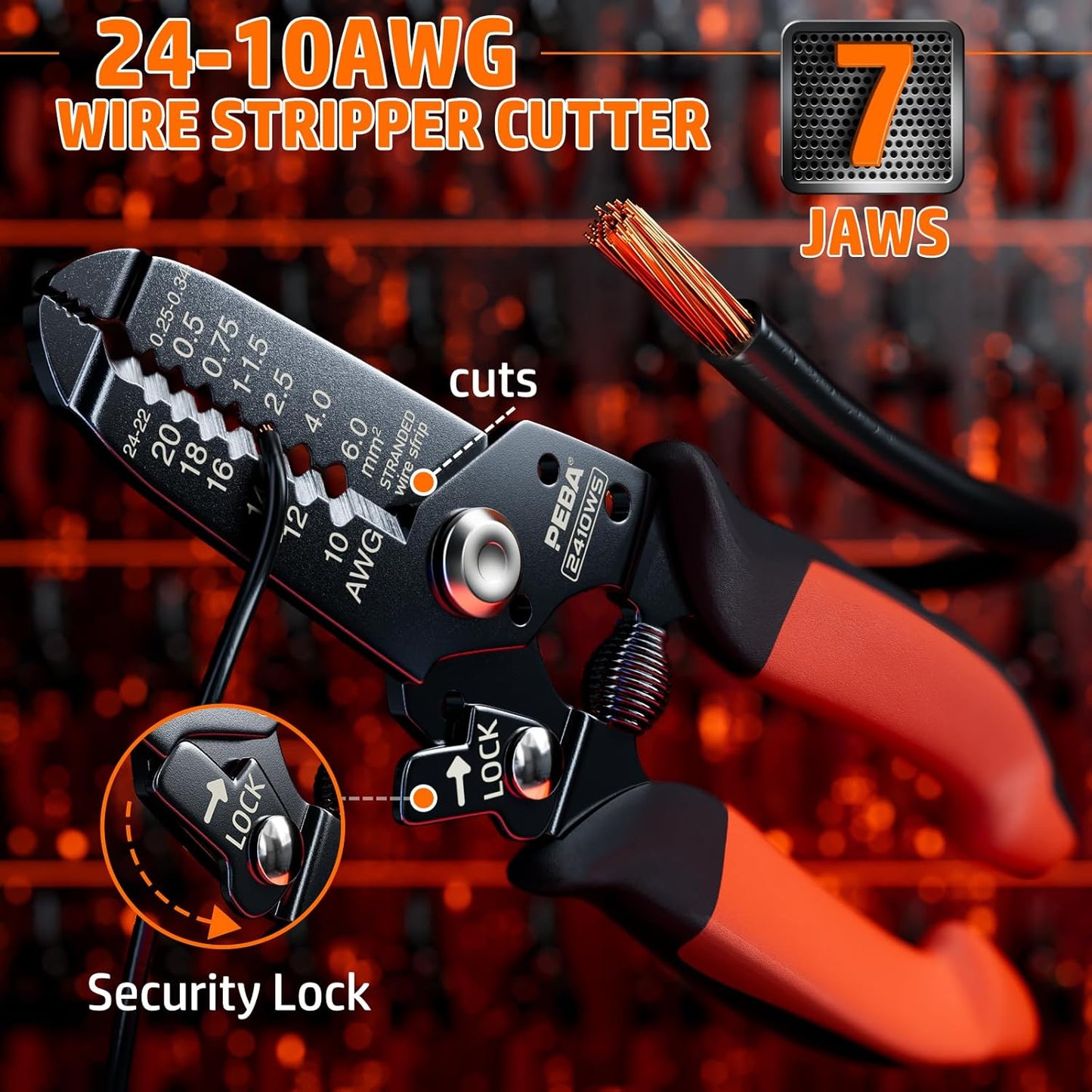 Set cleste sertizare, 24 tipuri conectori de lungimi diferite, cleste sertizare hexagonal 0,08-10,0 mm², cu cleste dezizolare 0,25-6 mm², in cutie pentru depozitare si transport