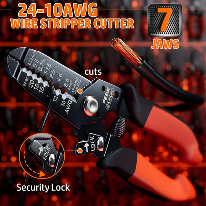 Set cleste sertizare, 24 tipuri conectori de lungimi diferite, cleste sertizare hexagonal 0,08-10,0 mm², cu cleste dezizolare 0,25-6 mm², in cutie pentru depozitare si transport