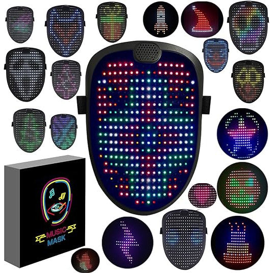 Masca Halloween LED inteligenta cu 60 de imagini, schimbare imagine prin gesturi, cu acumulator, negru