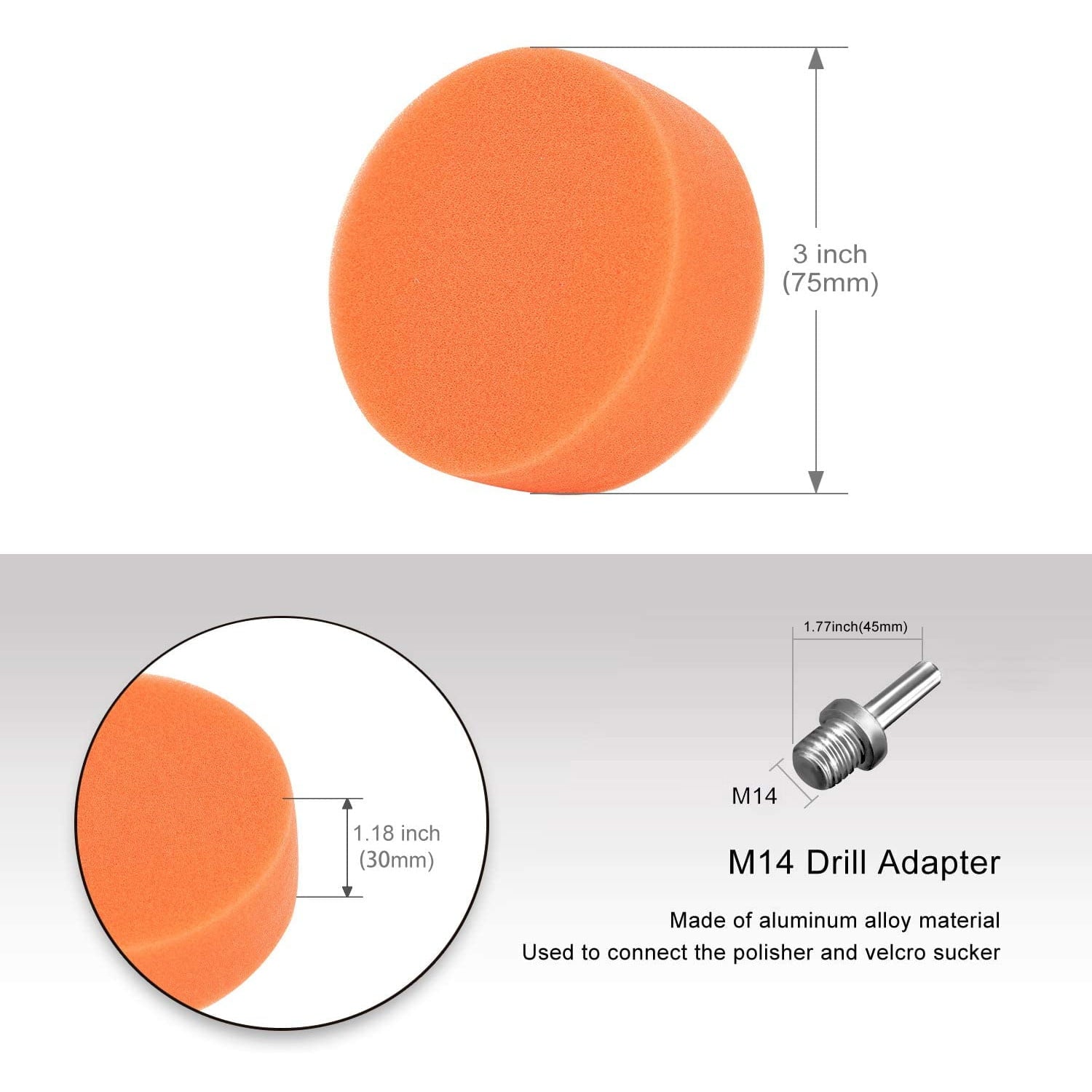 Set de 25 bureti pentru polish 80 mm, cu taler M14 cu discuri de burete si lana, cu adaptor pentru bormasina