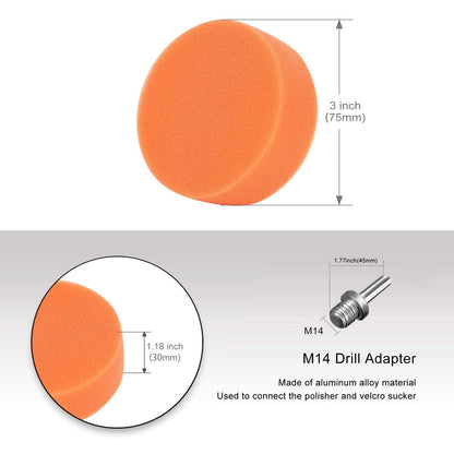 Set de 25 bureti pentru polish 80 mm, cu taler M14 cu discuri de burete si lana, cu adaptor pentru bormasina