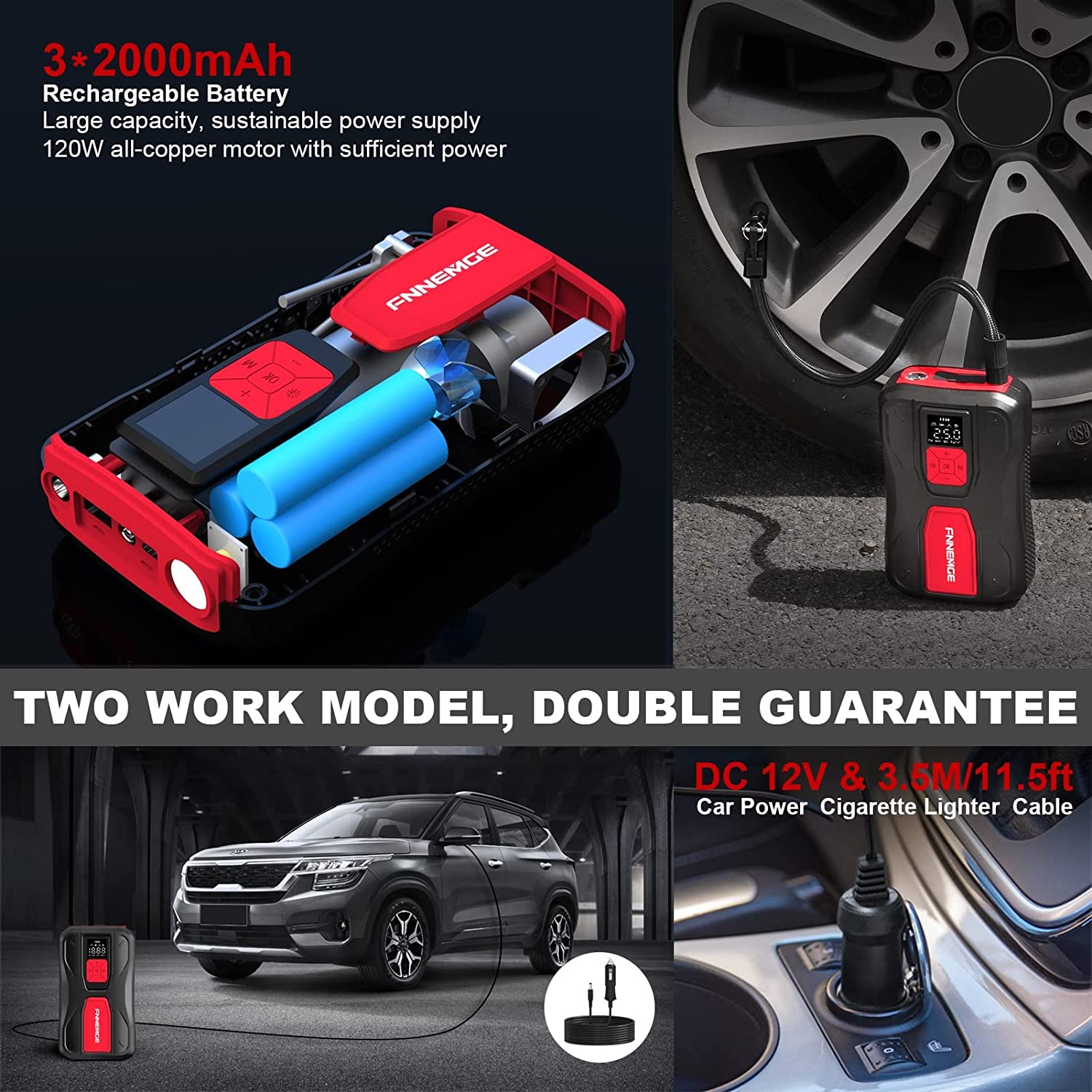 Pompa electrica, mini compresor cu baterie 6000 mAh si functionare 12V, 35 l/min, 150 PSI, functie powerbank, cu lanterna LED si afisaj, pentru auto, motociclete, bicicleta, minge