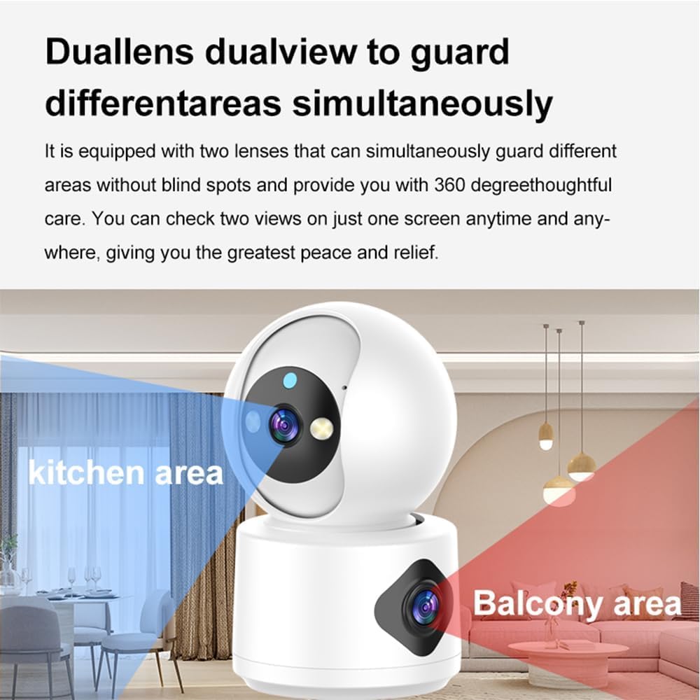 Camera de supraveghere WiFi cu lentila dubla, 2K HD, nightvision color, rotire 350º, detectare miscare, comunicare bidirectionala, accepta card pana la 256 GB
