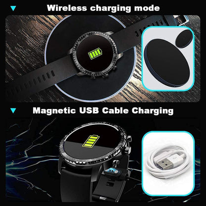 Ceas smartwatch inteligent Tinwoo, cu incarcare wireless, cadru metalic, ecran tactil de 1,3 inci, tracker fitness cu monitorizare de ritm cardiac si somn