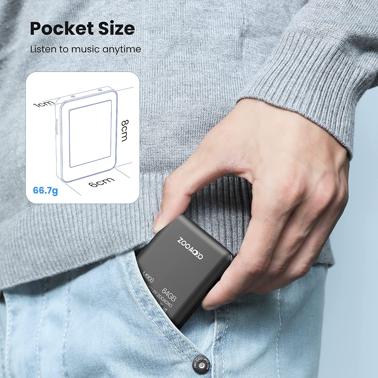 MP3 Player 64 GB cu Bluetooth 5,2, touchscreen 2,4 inch, difuzor incorporat, sunet HiFi, Ebook, ceas cu alarma, Radio FM, inregistrare voce, negru