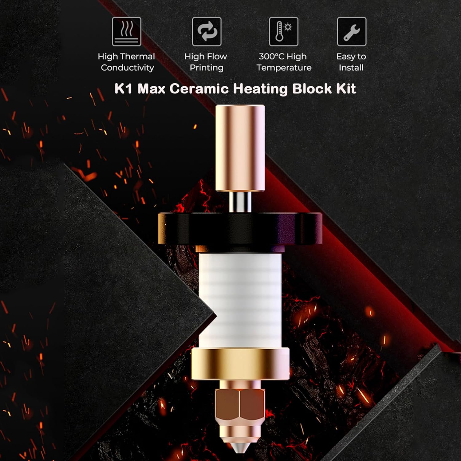 Cap de printare, hotend pentru imprimanta 3D Creality K1/K1 Max, bloc de incalzire cu tub din aliaj din titan, 300°C, cu 5 duze de 0, 4 mm