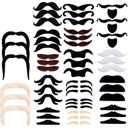 Set de 48 bucati mustata autoadeziva, 16 tipuri de mustati false cu look realist pentru costume, Halloween, petreceri, carnaval