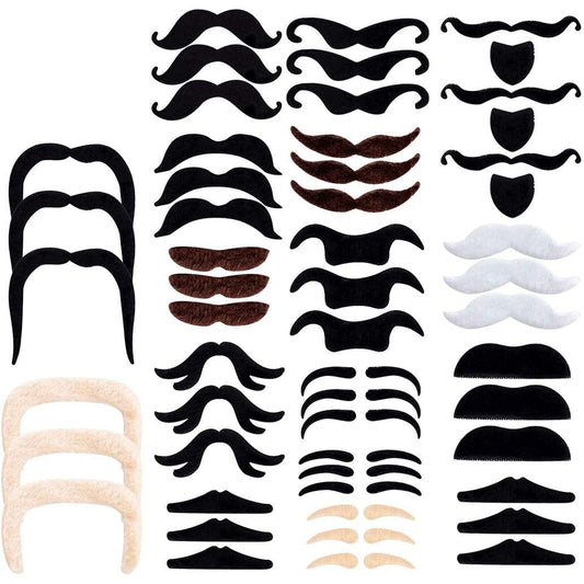 Set de 48 bucati mustata autoadeziva, 16 tipuri de mustati false cu look realist pentru costume, Halloween, petreceri, carnaval