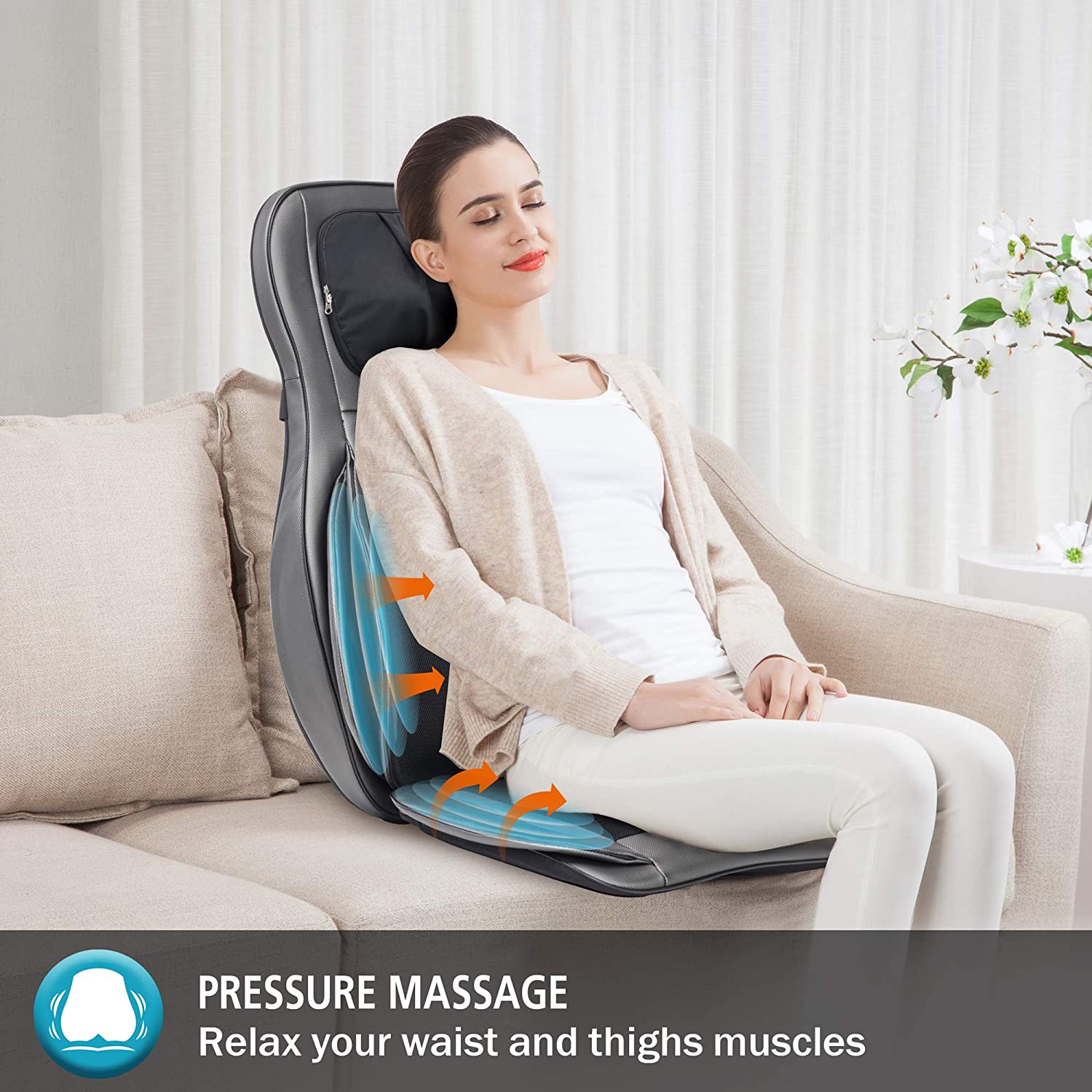 Husa de scaun pentru masaj Shiatsu 2D 3D, cu incalzire, vibratii, compresie aer, cu role, masare gat, umeri, spate si coapse, CF-2309A