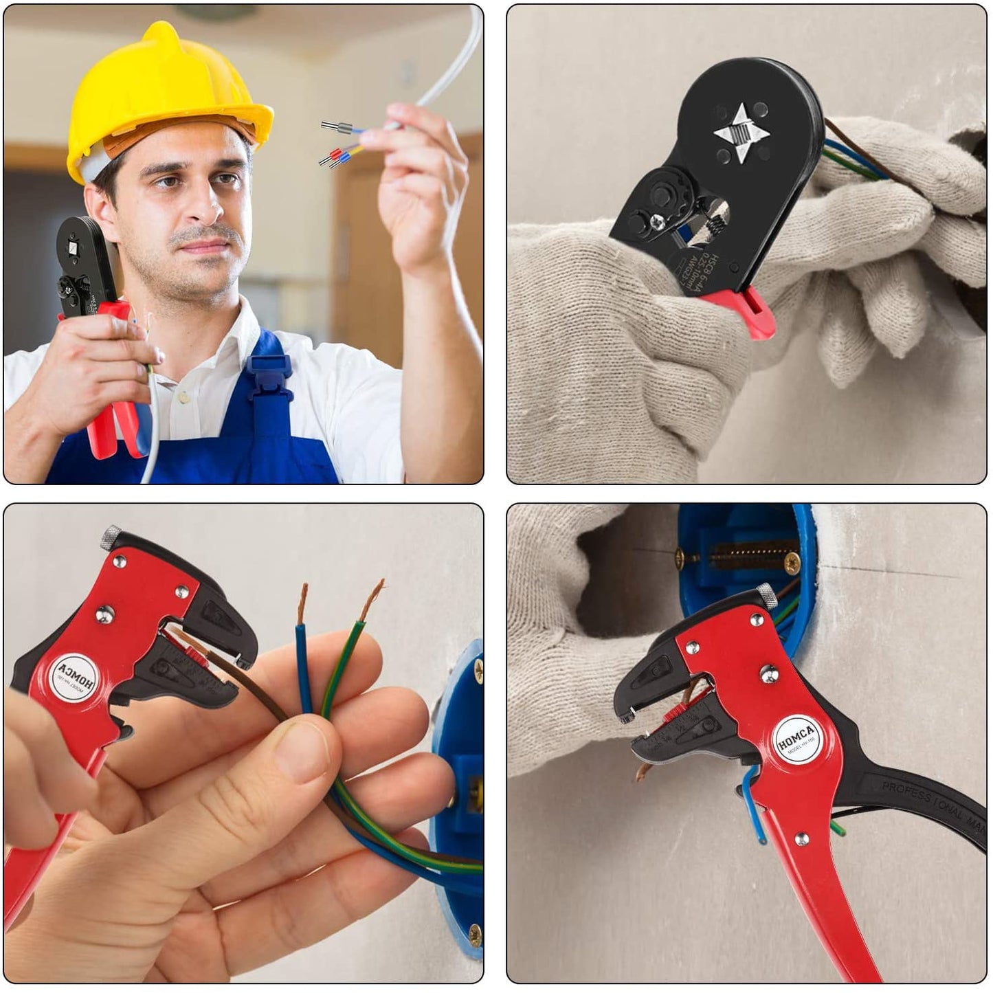 Set cleste de sertizat conectori cu 1200 bucati terminale conductori si cleste pentru dezizolare cabluri, 0,25 - 10 mm2