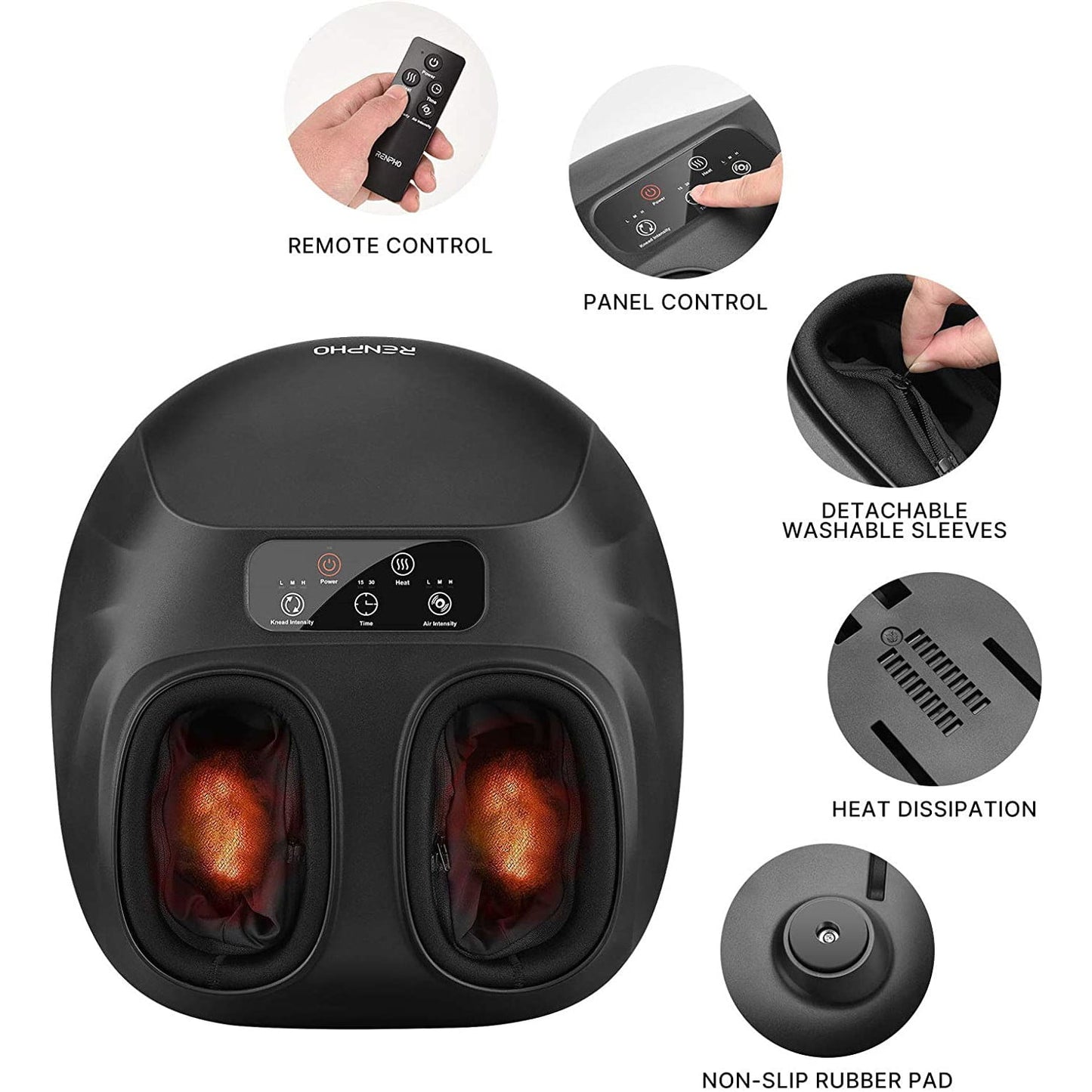 Aparat de masaj Shiatsu pentru picioare cu telecomanda, functie de caldura, role, compresie de aer, temporizator, panou de control cu touch