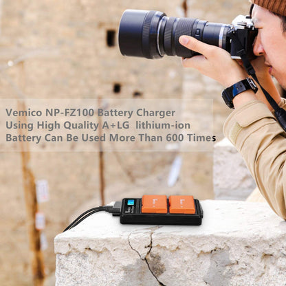 Set 2 acumulatori NP-FZ100, 2280 mAh, incarcator cu display LCD, pentru Sony A7III/A7R III/A9/A9S/A9R/Alpha 9/A7R3/A6600