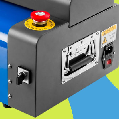 Masina de taiat carton, latime carton 325 mm, grosime 10 mm, 250 W, 3 m/min, tocator carton si carton ondulat, ambalaje reciclabile, carcasa metalica, Bublaki BM-CM70, gri-albastru