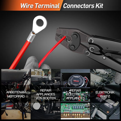 Set cleste de sertizare 0.5-16 mm² cu 90 bucati terminale AWG 0.5, 1.5, 2.5, 4, 6, 10, 16, cu cutie de depozitare si transport, SOMELINE