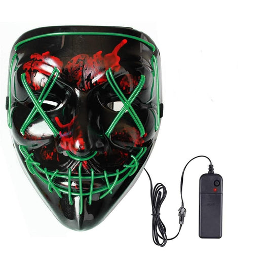 Masca Halloween cu led , cu fir electroluminescent de neon , masca purge horror luminoasa culoare verde