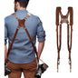 Curea de transport cu design in X pentru doua camere, HERCHR, curea de umar din piele vintage, multi-viteze, universala pentru DSLR/SLR, ajustabila, pentru femei si barbati, maro