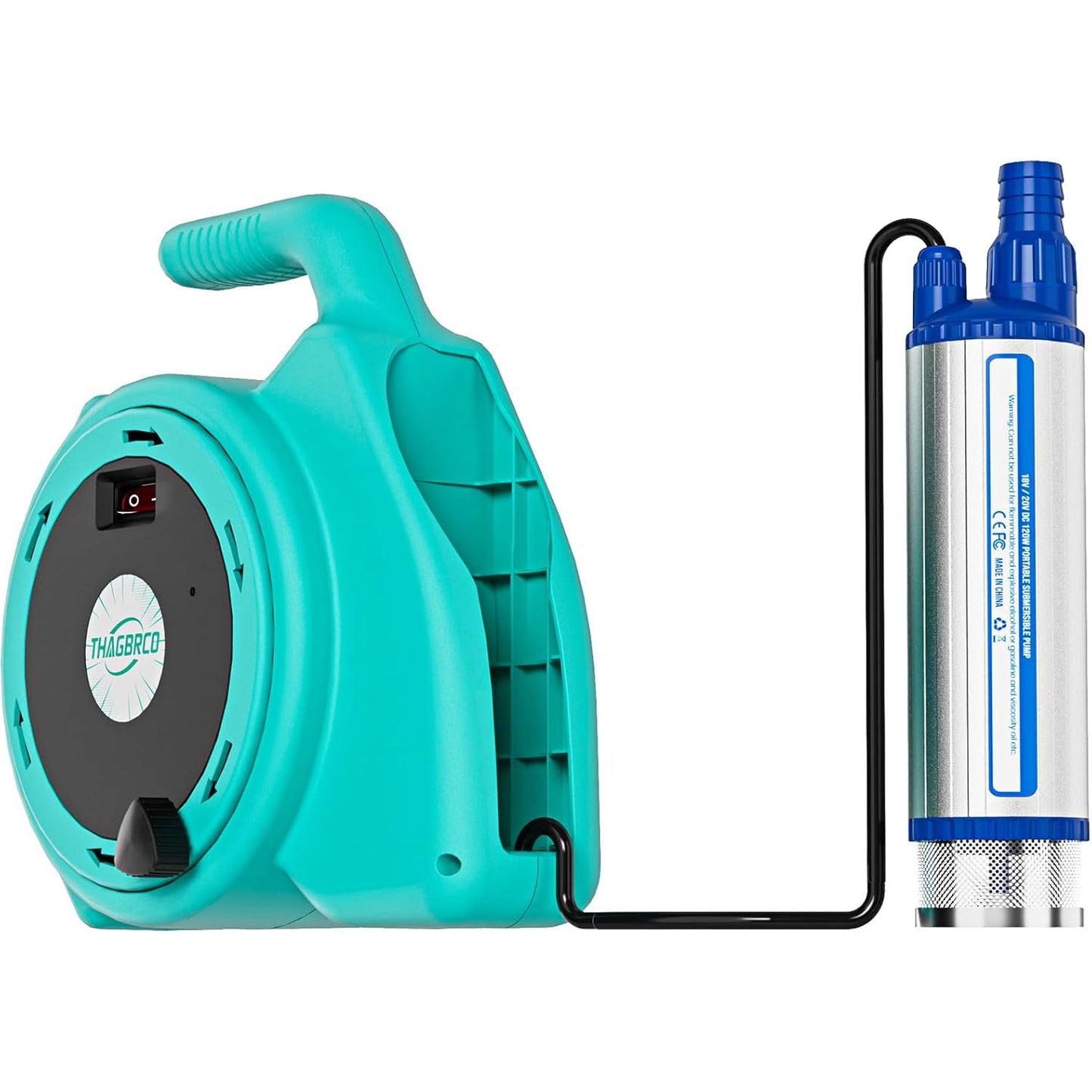 Pompa submersibila transfer lichide compatibila acumulator Makita 18V, 400 litri/ora, cu cablu de 4.8 m, impermeabila IPX8, adaptor 1, 1/2, 3/4 inch, multifunctionala