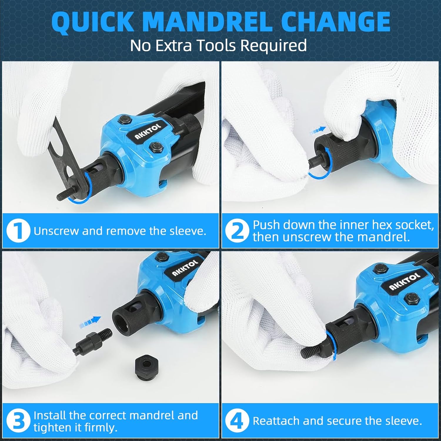 Cleste AKKTOL pentru nituri filetate M3–M12, set profesional cu 80 piulite nit, dornuri intercambiabile, cutie organizare si carcasa protectie, pentru reparatii auto si prelucrarea metalelor