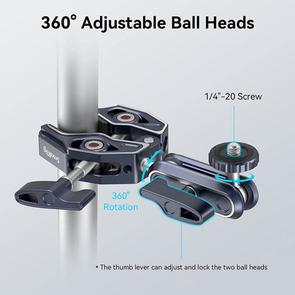 Clema de fixare magic arm cu menghina si montura cap bila cu rotatie 360°, cu filete de 1/4 inch si 3/8 inch, sarcina maxima suportata 3.5 kg, Smallrig 375757