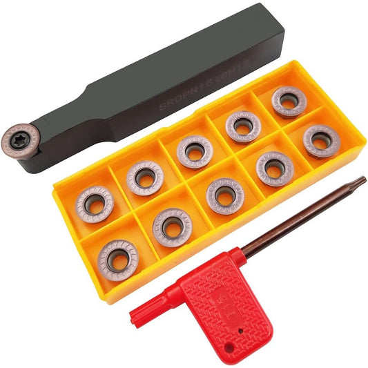 Set cutit de strung cu placute amovibile rotunde, 11 piese de strunjit din carbura RPMT1204MOE si bara de 16 mm/100 mm, multifunctional
