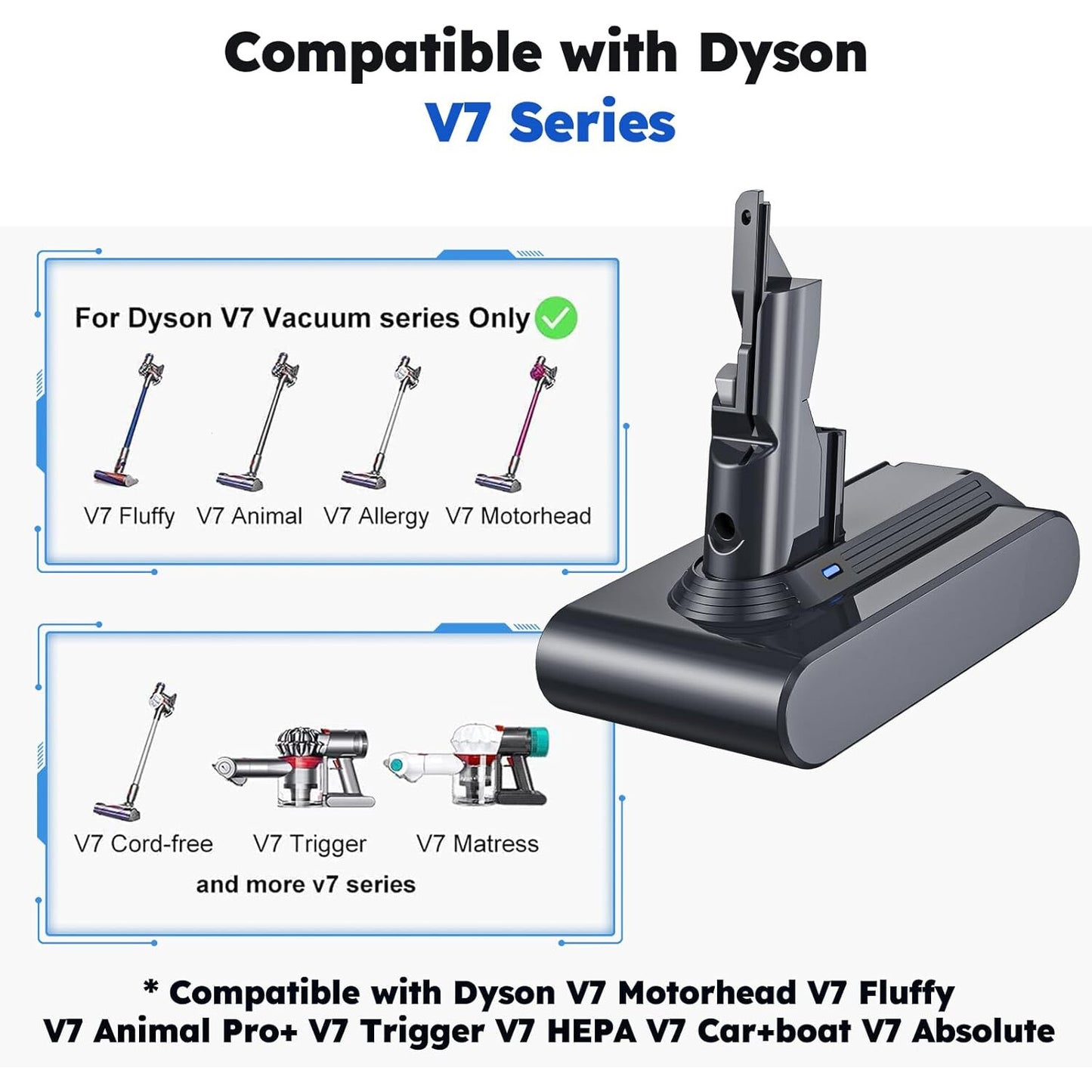 Acumulator 6000mAh pentru Dyson V7, baterie compatibila cu Dyson V7 Animal, V7 Motorhead, V7 Allergy, V7 Fluffy, V7 Matress, V7 Trigger, V7 Cord-free, cu filtru si accesorii