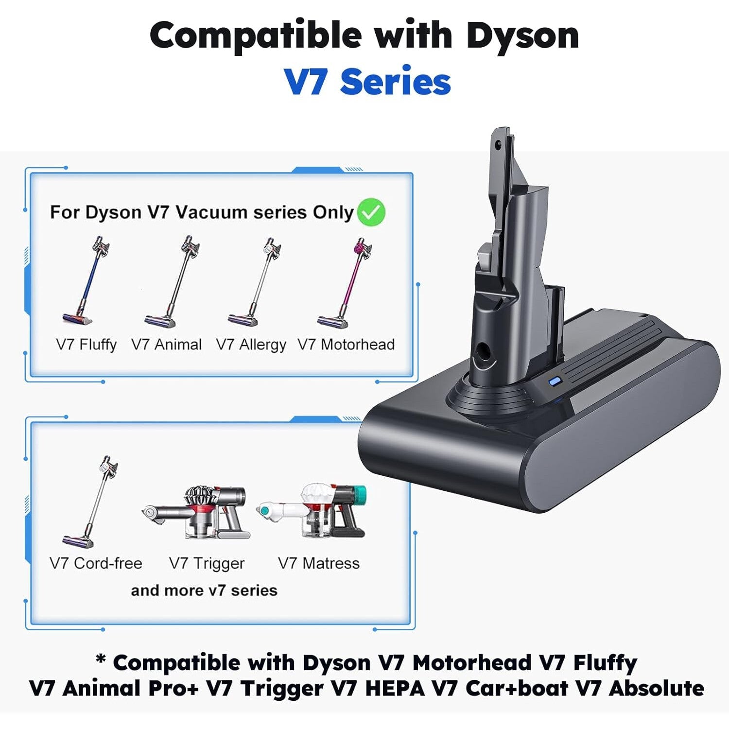 Acumulator 6000mAh pentru Dyson V7, baterie compatibila cu Dyson V7 Animal, V7 Motorhead, V7 Allergy, V7 Fluffy, V7 Matress, V7 Trigger, V7 Cord-free, cu filtru si accesorii