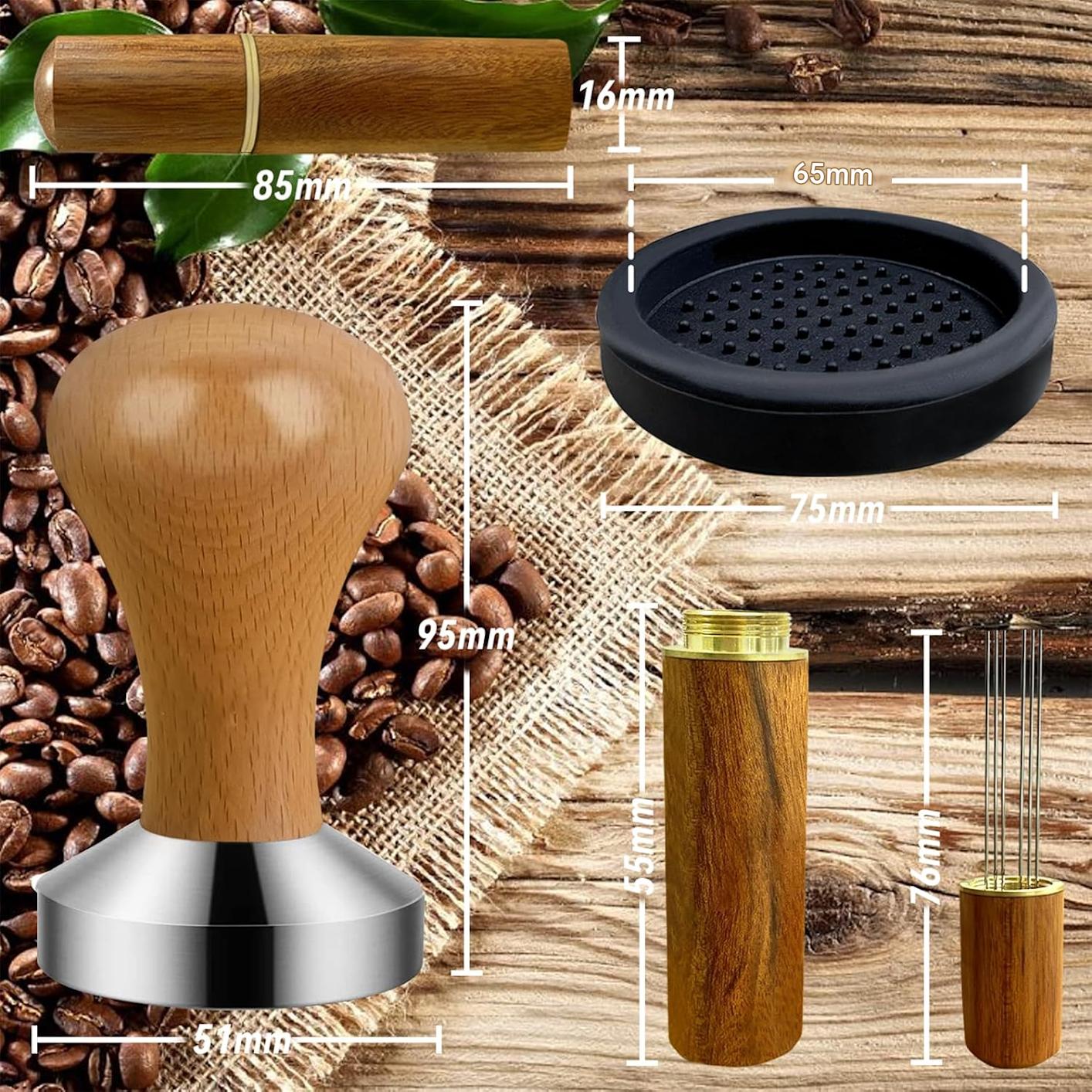 Set tamper cafea, accesorii espresso cu distribuitor cafea si baza tamper, maner detasabil, multifunctional