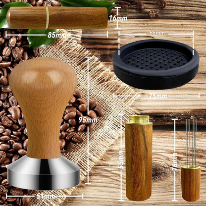 Set tamper cafea, accesorii espresso cu distribuitor cafea si baza tamper, maner detasabil, multifunctional