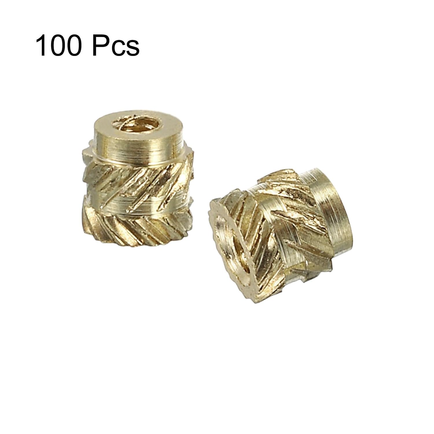 Insertii filetate din alama QUARKZMAN M1 x 0.25, 2 x 2 mm, set 100 buc, piulite termofixabile pentru imprimare 3D, insertii cu topire la cald, filet metric interior, montaj prin ultrasunete si injectie plastic, alama rezistenta la coroziune