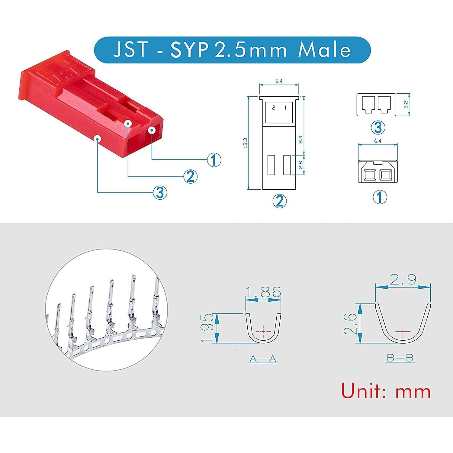 Set de conectori JST-SYP, mufa de 2.54 mm, 60 de perechi conectori mama-tata cu 2 pini si cablu JST de 1m