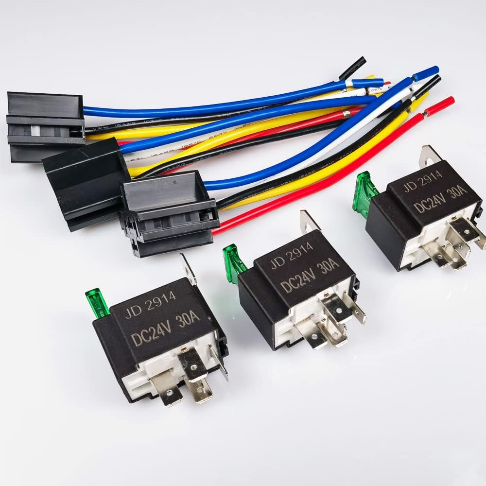 Set de 3 releu auto SPDT cu siguranta ATO/ATC, 24V 30A, cu priza si cablaj 14 AWG, Gebildet