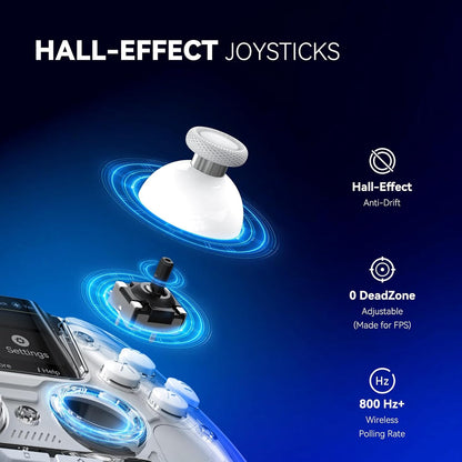 Controler wireless cu programare, display interactiv, butoane microswitch, joystick cu Hall Efect, lumini LED RGB, pentru PC, Switch, iOS, Android