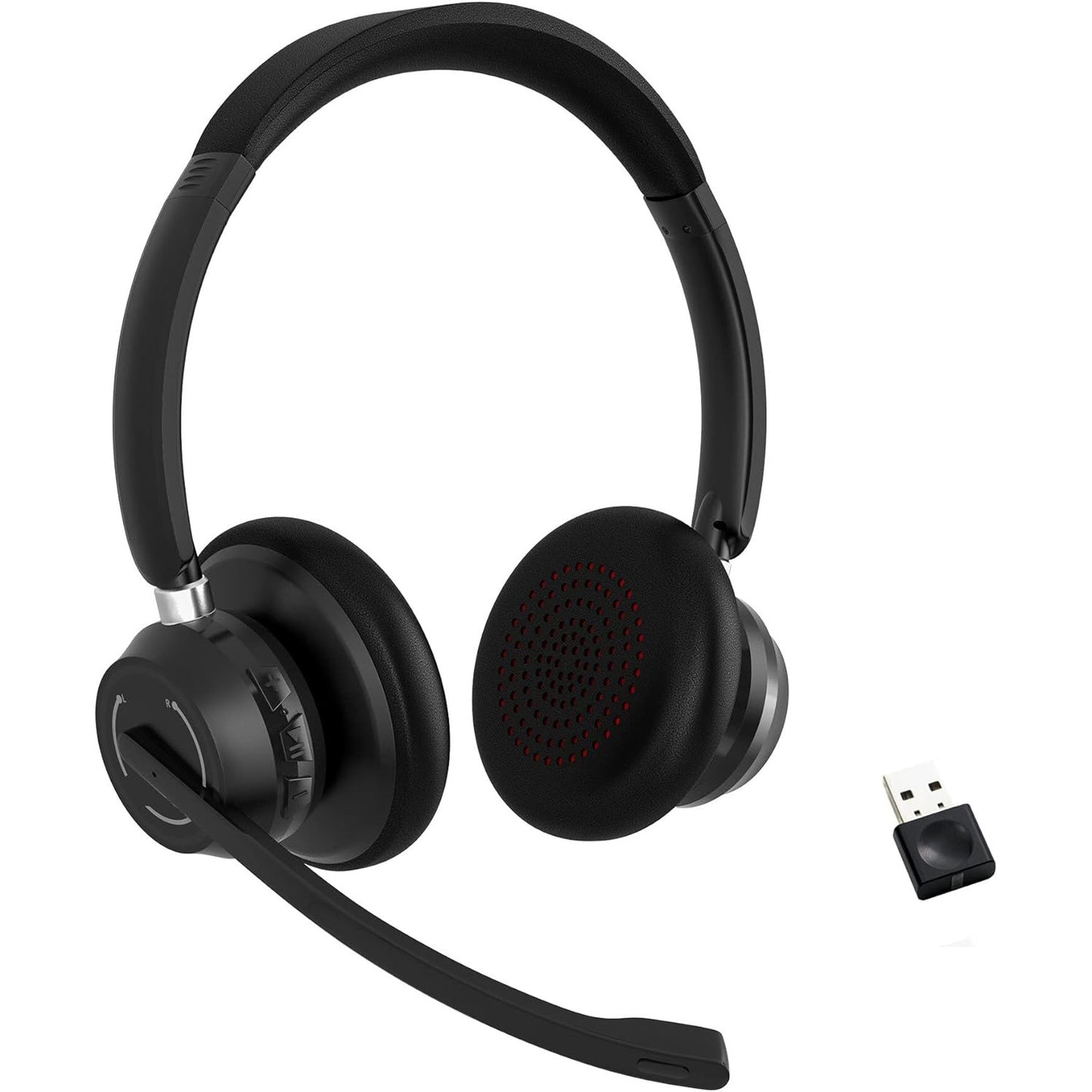 Casca call center wireless cu Bluetooth 5.1, adaptor Bluetooth USB, microfon cu anulare zgomot reglabil 270°, timp indelungat de utilizare, pentru PC, Laptop, Skype, Zoom