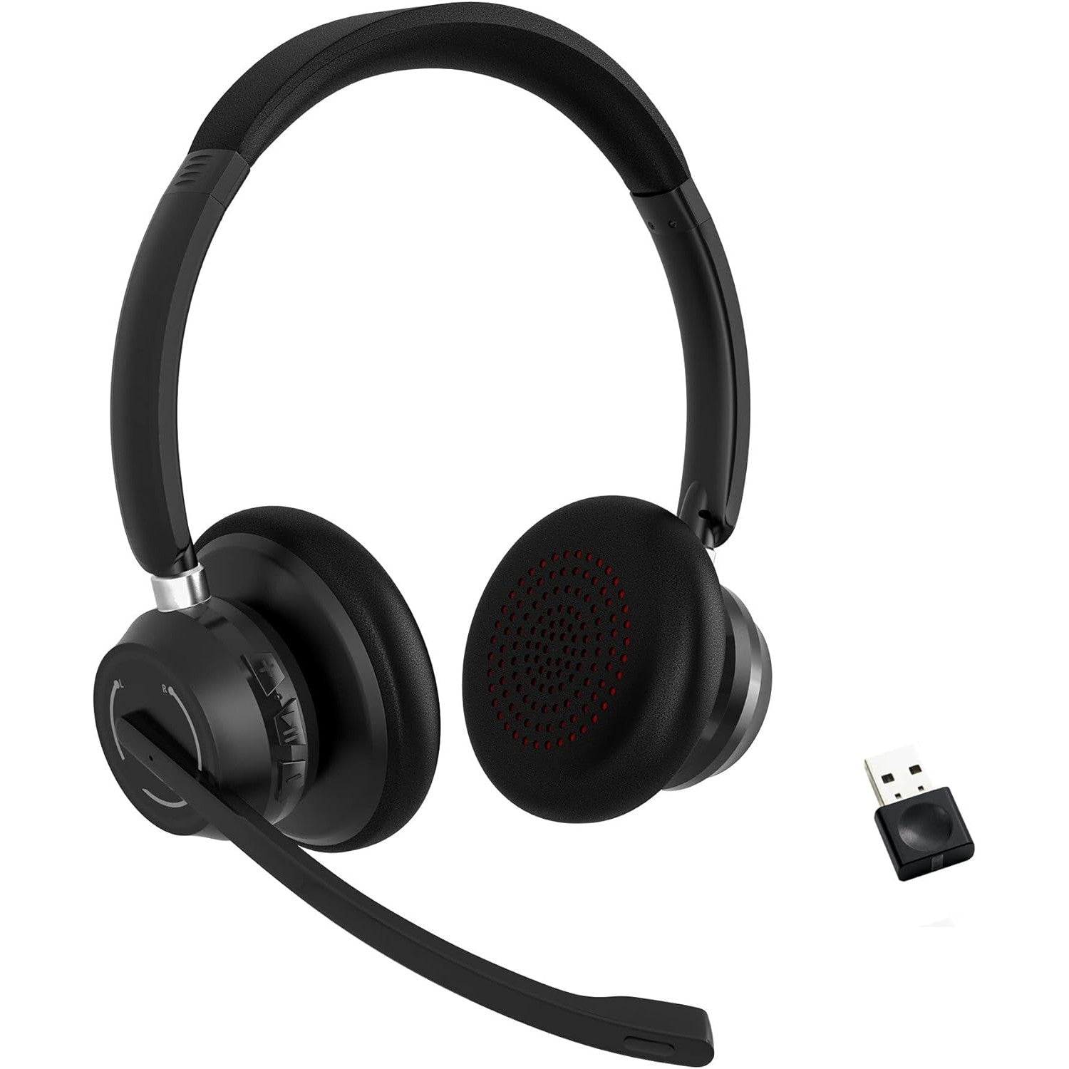 Casca call center wireless cu Bluetooth 5.1, adaptor Bluetooth USB, microfon cu anulare zgomot reglabil 270°, timp indelungat de utilizare, pentru PC, Laptop, Skype, Zoom