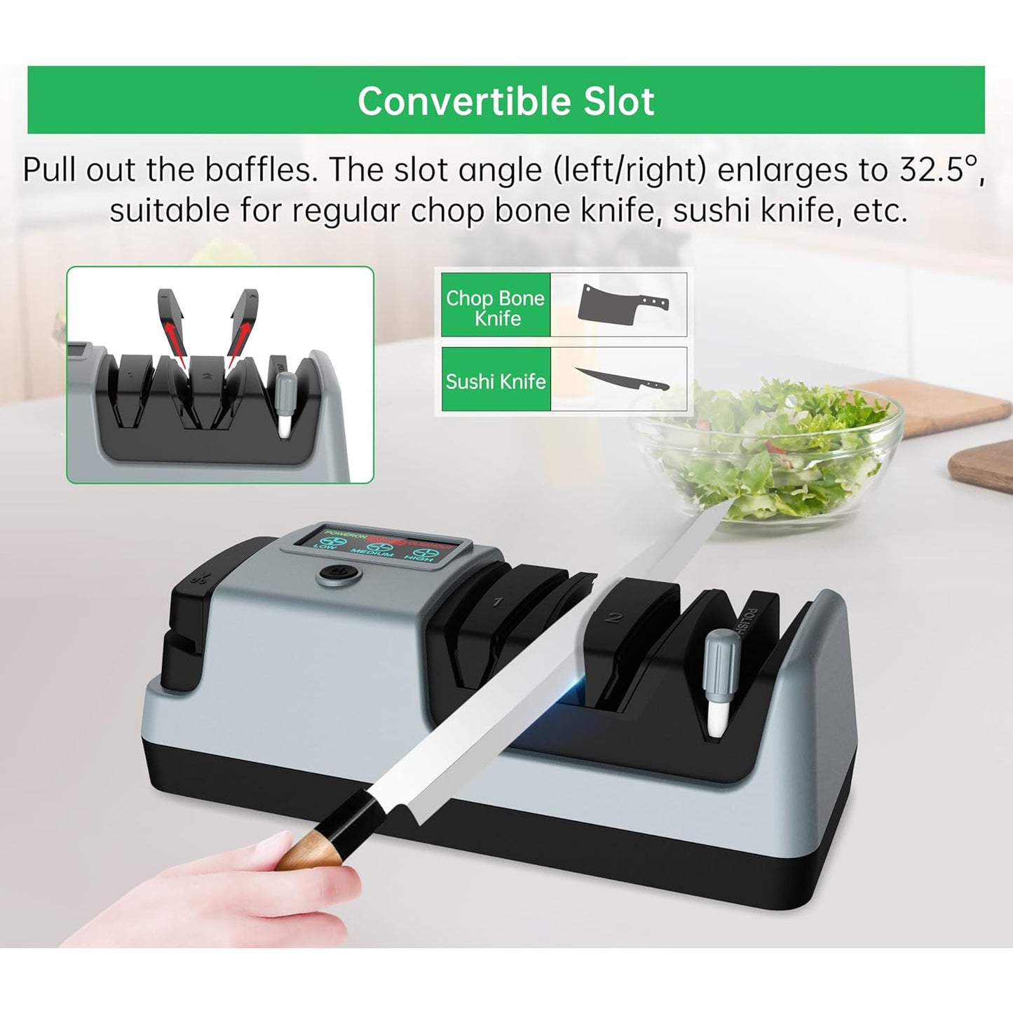 Ascutitor electric profesional pentru cutite, foarfece si secure cu disc abraziv din diamant, cu display, 3 viteze reglabile, ascutire rapida, pentru ascutire precisa