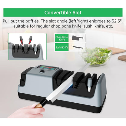 Ascutitor electric profesional pentru cutite, foarfece si secure cu disc abraziv din diamant, cu display, 3 viteze reglabile, ascutire rapida, pentru ascutire precisa