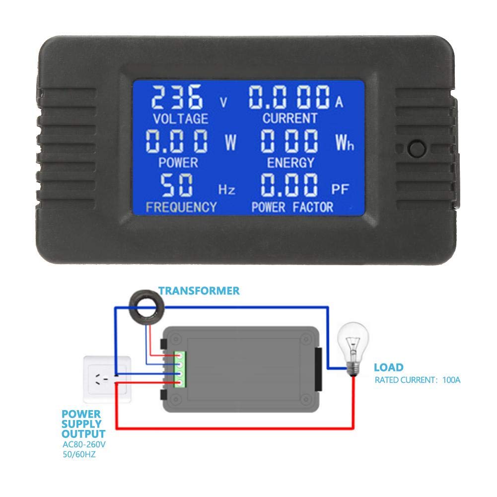 Panelmetru combinat, Wattmetru digital de panou cu transformator inclus, AC80-260V, 100A, Multimetru, Voltmetru, Ampermetru, PZEM-022