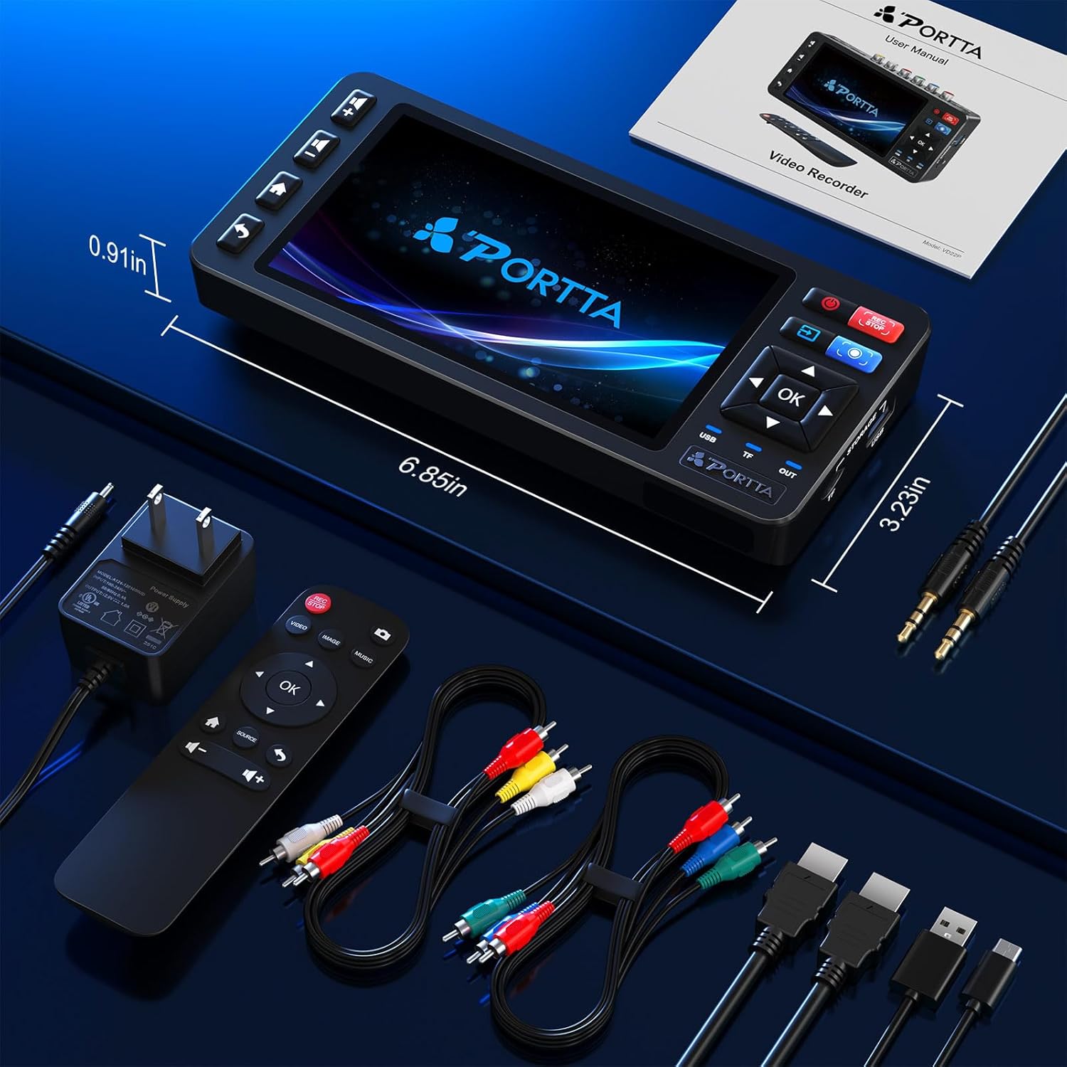 Placa de capura video 1080P – digitalizare casete video grabber VHS/VCR/Hi8/MiniDV/DVR/DVD/camere video/console jocuri si alte dispozitive in format digital, suporta intrari AV/YPbPr/AUX, stocare USB, cu display si telecomanda