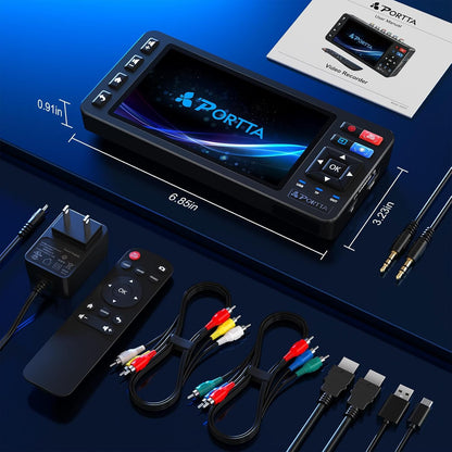 Placa de capura video 1080P – digitalizare casete video grabber VHS/VCR/Hi8/MiniDV/DVR/DVD/camere video/console jocuri si alte dispozitive in format digital, suporta intrari AV/YPbPr/AUX, stocare USB, cu display si telecomanda