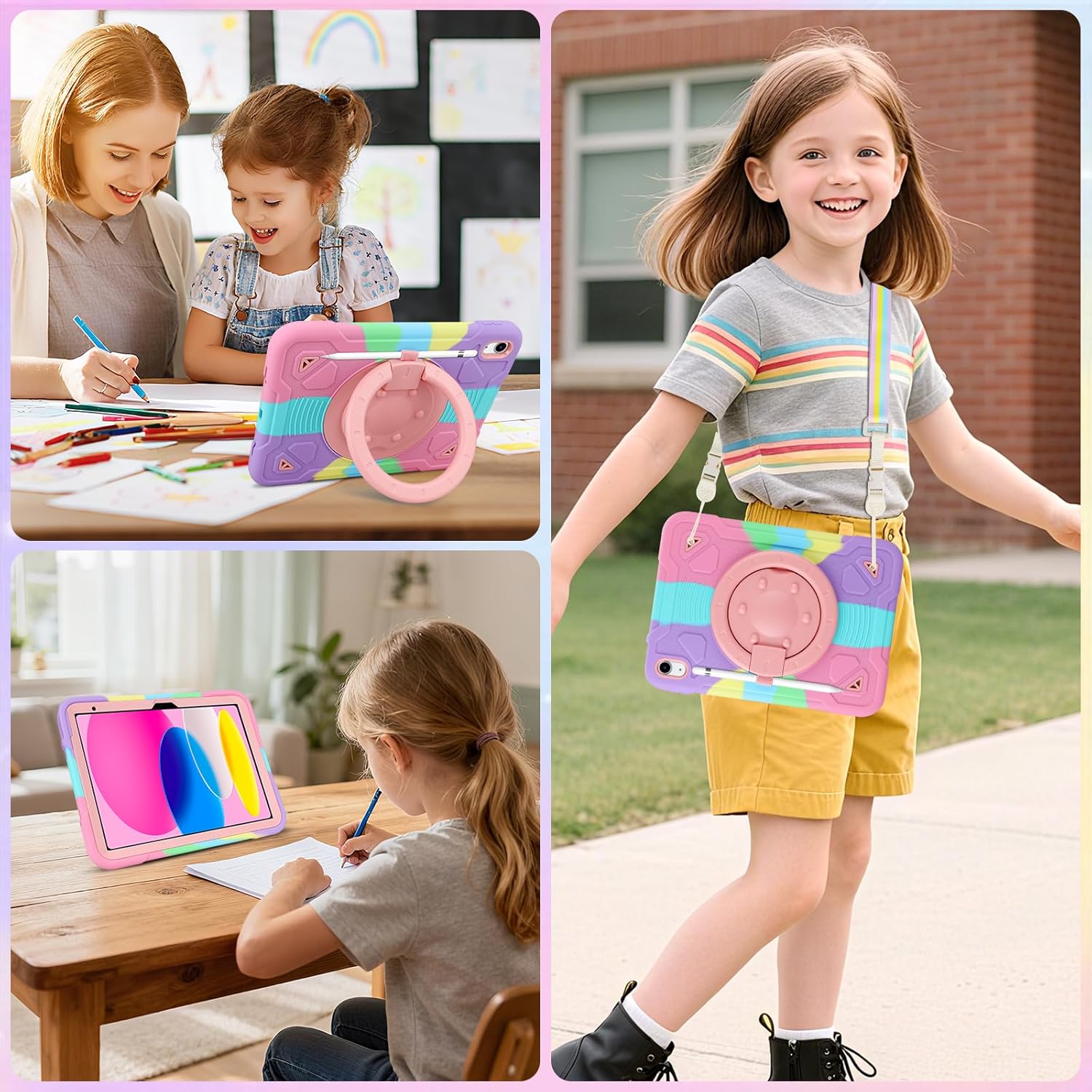 Husa Coolden pentru iPad A16 a 11-a generatie, iPad a 10-a generatie (10, 9 inch) 2022, pentru copii, rezistenta la socuri, cu suport rotativ, curea de umar si suport pentru stilou pentru iPad 11 2025