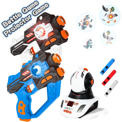 Set pistol de jucarie cu laser si proiector tinte, pentru interior si exterior, doua moduri joaca, cu efecte de lumini, sunete si vibratii, multifunctional