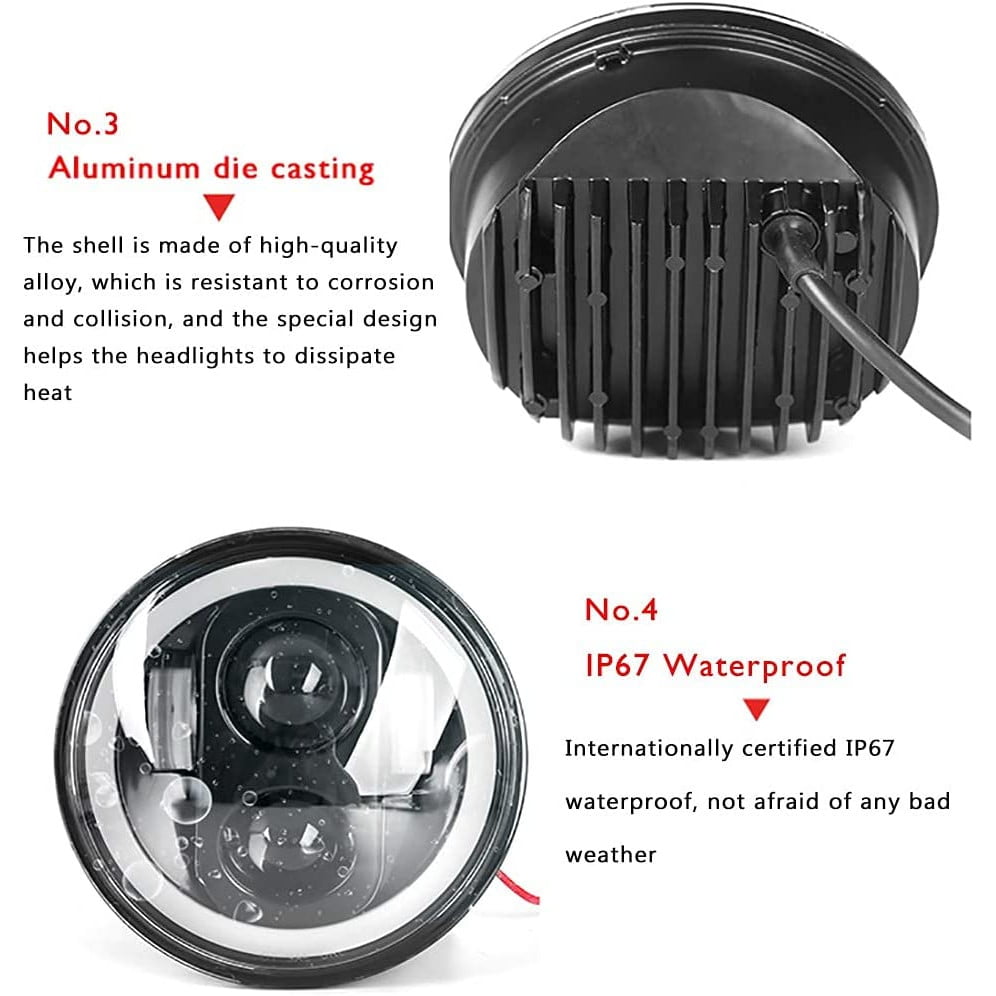 Far pentru motocicleta 60 W, 5.75 inch cu angel eye DRL, 3000 LM, 6500 K, H4, impermeabil IP 67, cu carcasa din aluminiu, compatibil Harley Davidson, Jeep