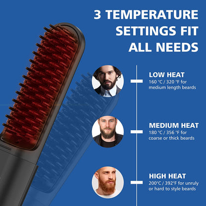 Perie electrica pentru barba si indreptat parul fara fir, cu incalzire rapida, 2 in 1 pentru barba si pieptene de par, reglabila pana la 200 ° C, pentru barbati si femei