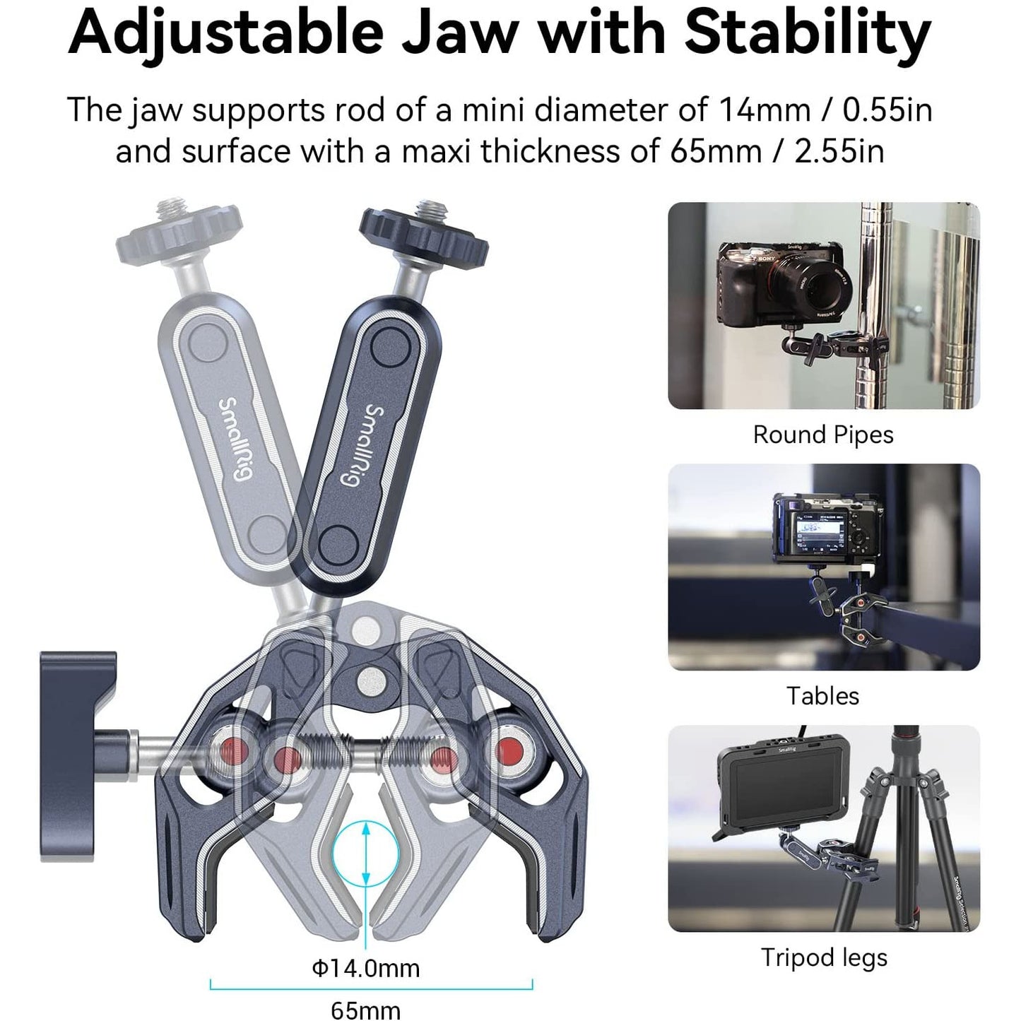 Clema de fixare magic arm cu menghina si montura cap bila cu rotatie 360°, cu filete de 1/4 inch si 3/8 inch, sarcina maxima suportata 3.5 kg, Smallrig 375757