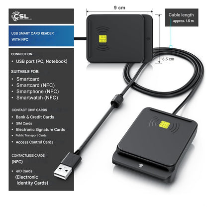 Cititor electronic carti de identitate cu Nfc, carduri inteligente si SIM, compatibil cu Mac OS X si Windows 11, pentru carte de identitate noua, card sanatate si carduri bancare