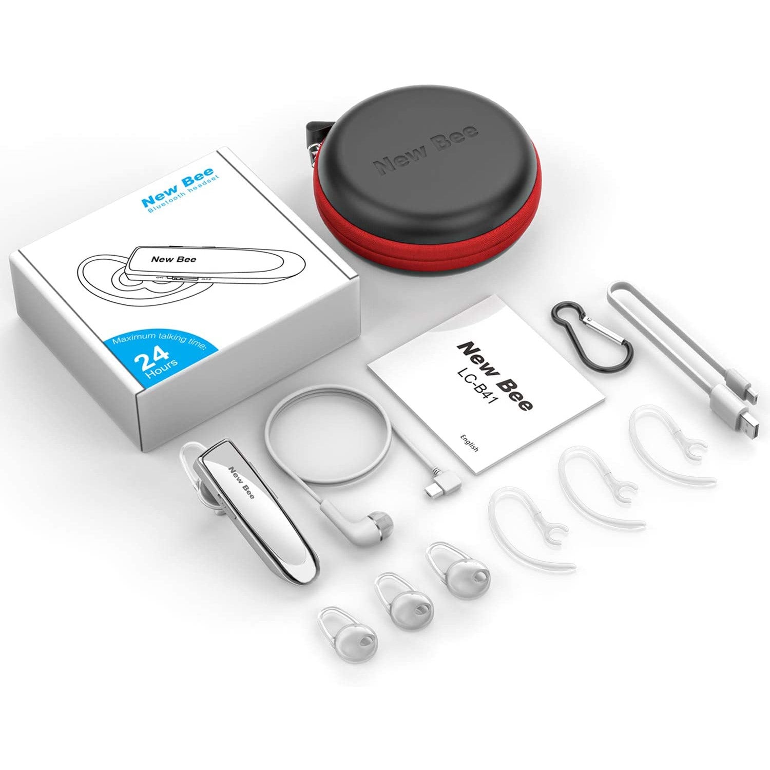 Casca New Bee Bluetooth V5.0, Handsfree, wireless, Reincarcabile, Stereo, Alb