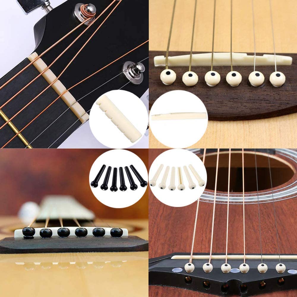 Set de accesorii pentru chitara 60 de piese, cu tuner, capodastru, string winder, corzi pentru chitara, pini, pene, protectii pentru degete, pene tip gheara