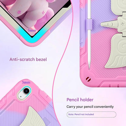 Husa pentru iPad (A16) a 11-a generatie de 11 inch 2025, iPad a 10-a generatie de 10,9 inch 2022 pentru copii, cu protectie pentru ecran, curea de umar, suport unicorn pentru creio - roz