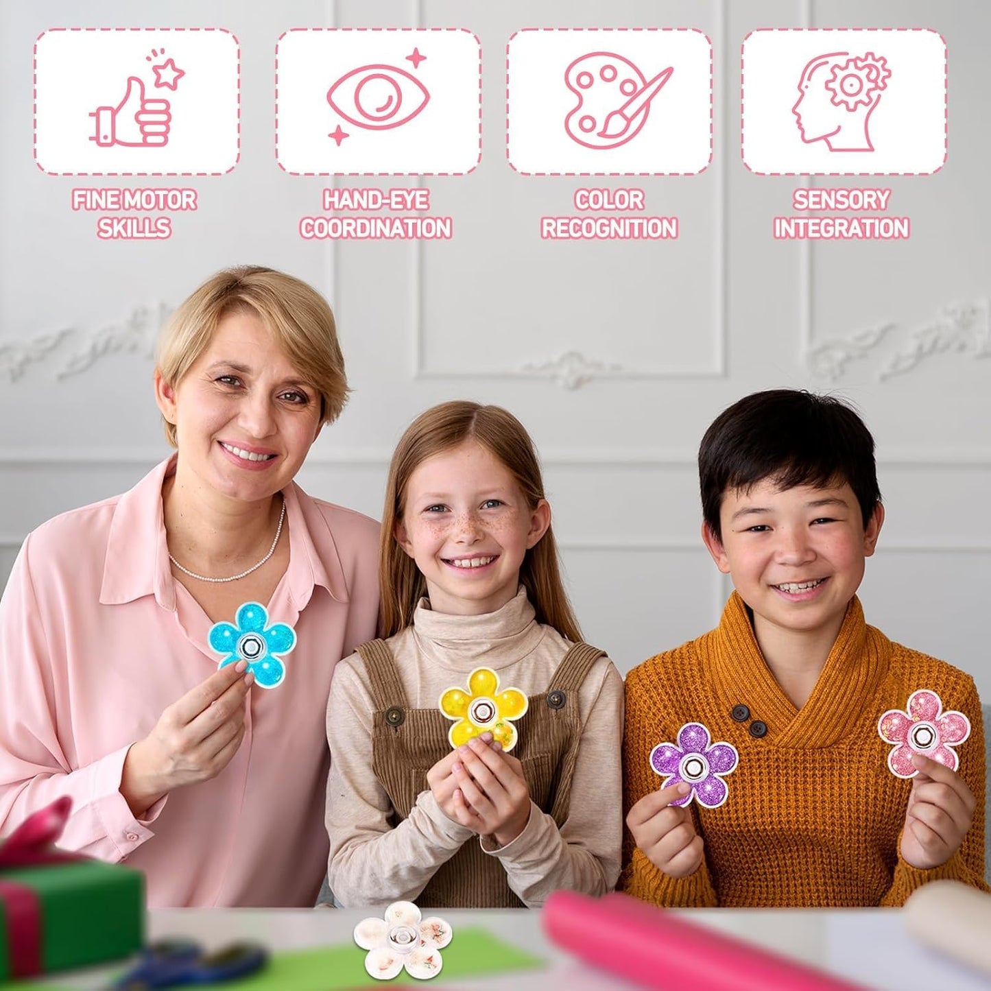 Set 6 Fidget Spinner Coolden cu sclipici lichid, jucarii antistres pentru copii si adulti, spinner manual, relaxare, concentrare, multicolor