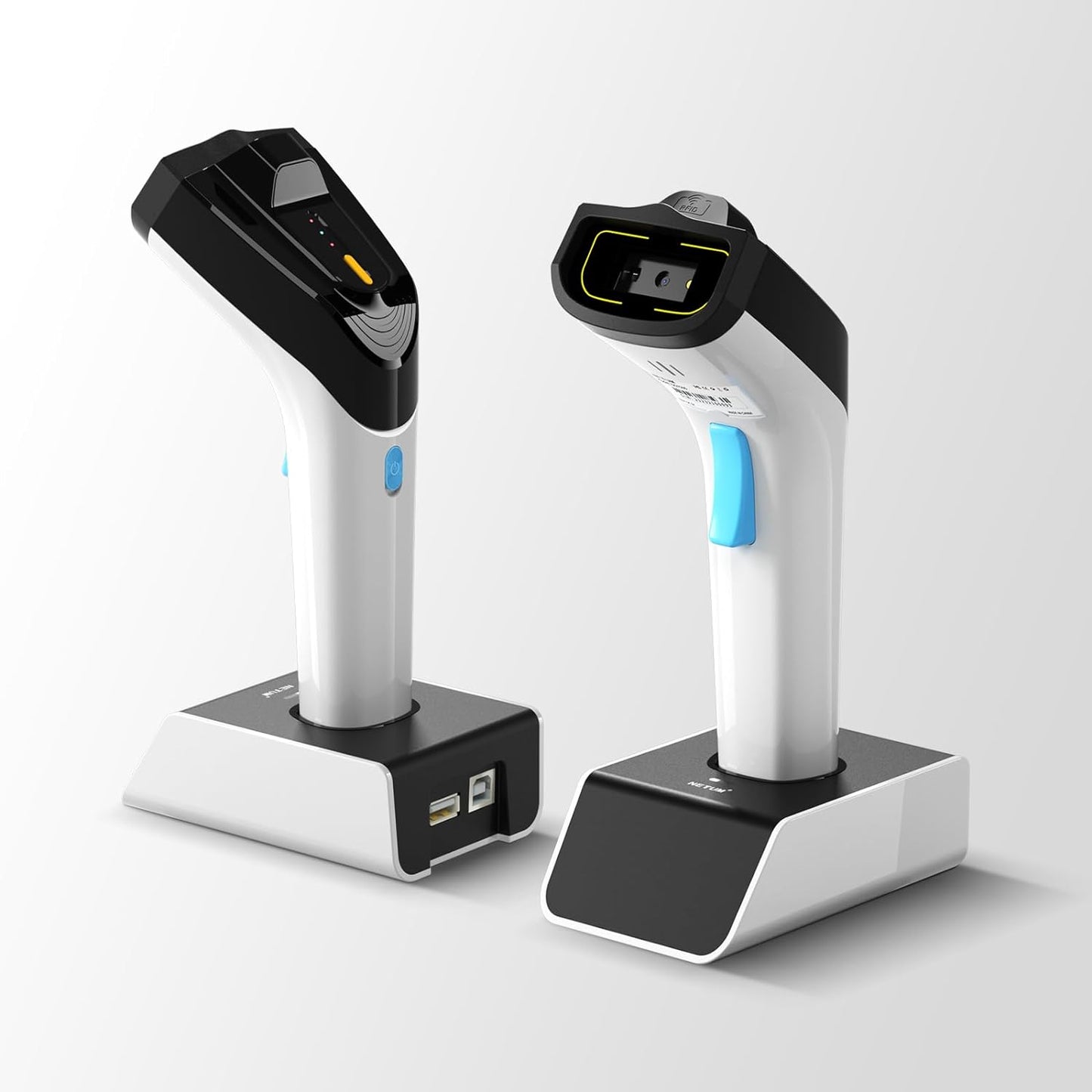 Cititor coduri de bare 1D, 2D, QR Wireless, UHF RFID, conexiune Bluetooth si 2.4 Ghz, 50 m raza de actiune, cu statie de incarcare, compatibil PC, smartphone, tableta